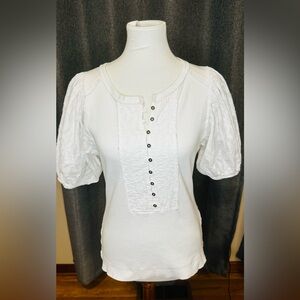Pilcro White Puff Sleeve Textured Button Front Henley Top Women’s Medium